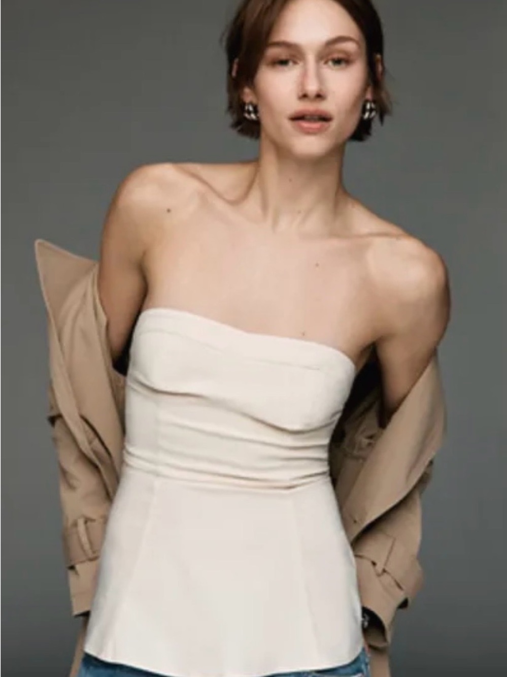 Maeve Strapless Cream Peplum Top